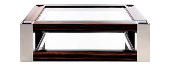 Table basse raisins en édition numérotée, cristal incolore, ébène naturel et acier poli, petit modèle - Lalique